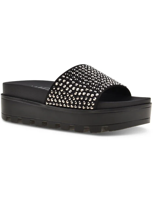 Elevated 2 Womens Rhinestone Lugged Sole Flatform Sandals