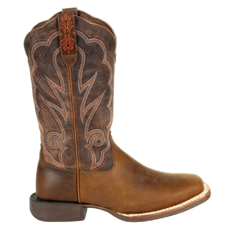 Lady Rebel Pro Cognac Embroidered Perforated Ventilated Western Square Toe Cowboy Boots