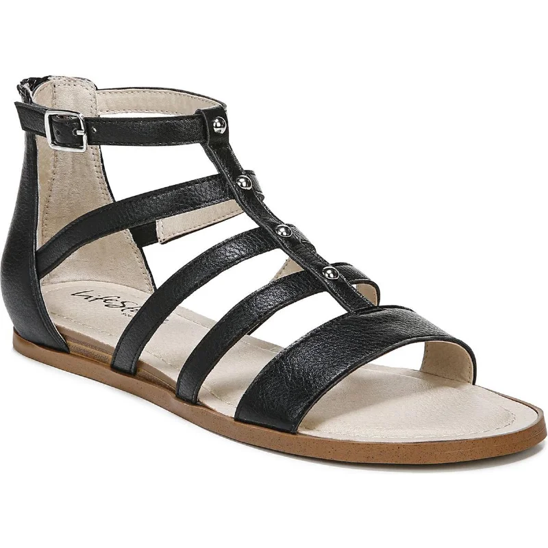 LifeStride Womens Rally Faux Leather Ankle Strap Huarache Sandals