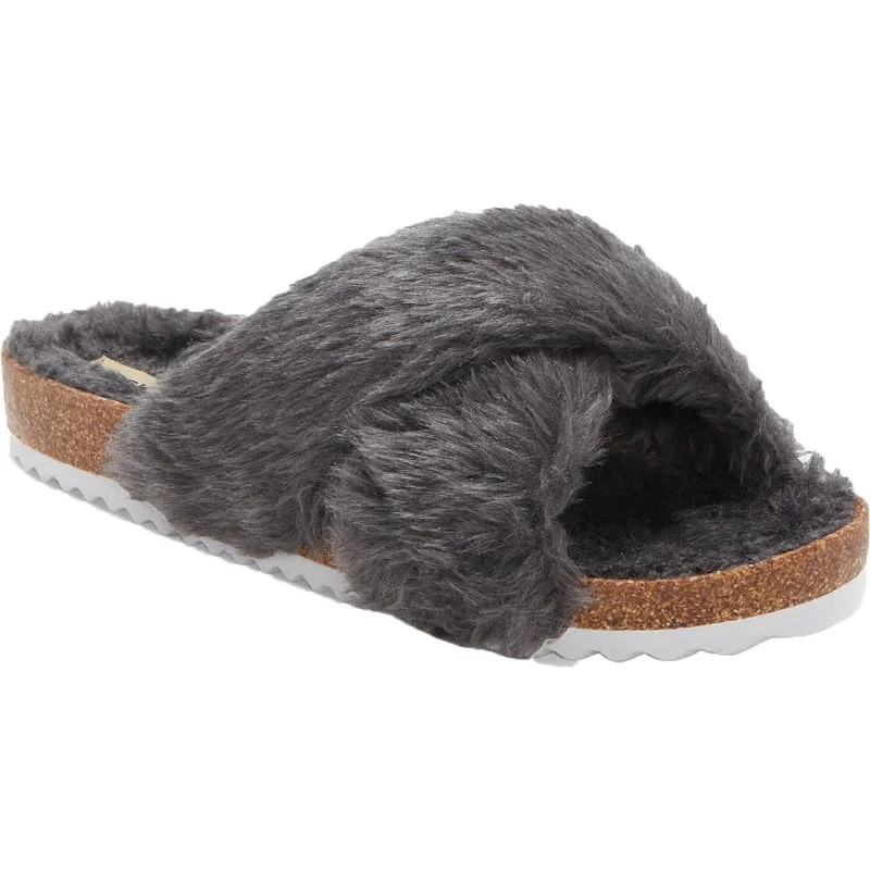 Lucky Brand Womens Marana Faux Fur Cork Slide Sandals