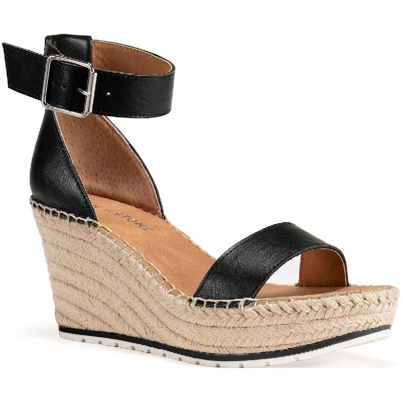 Sun + Stone Womens Sammi  Covered Wedge Ankle Strap Espadrilles