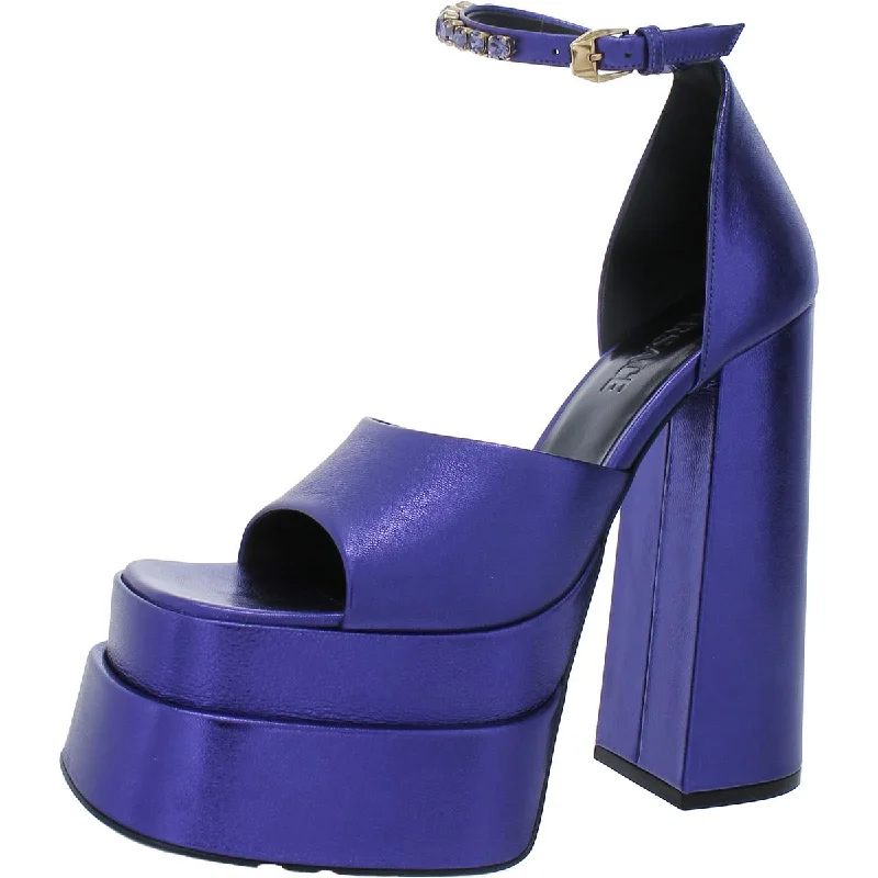 Versace Womens Leather Ankle Strap Platform Heels