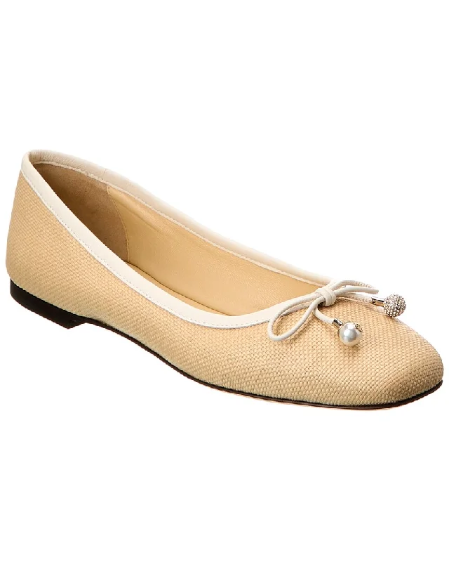 Jimmy Choo Elme Raffia & Leather Flat