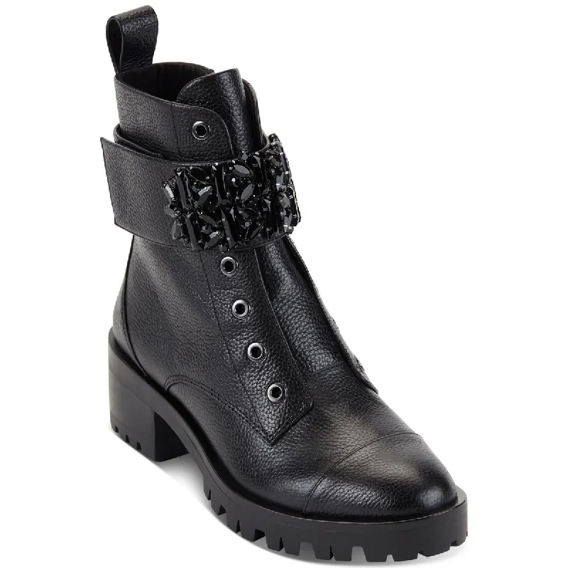 Karl Lagerfeld Paris Womens Pippa Pebbled Leather Ankle Boots