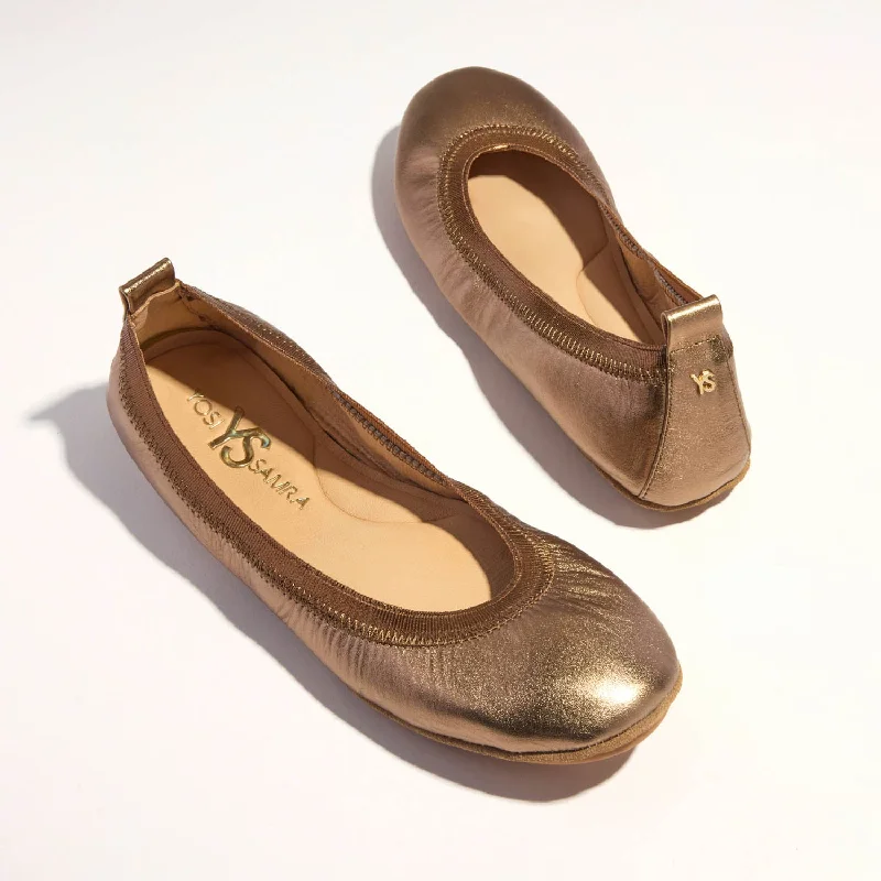 Samara Foldable Ballet Flat in Bronze Leather