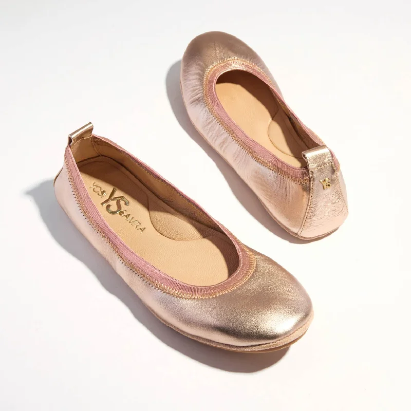 Samara Foldable Ballet Flat in Rose Gold Leather