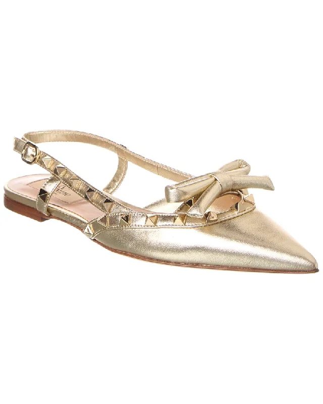 Valentino Rockstud Bow Leather Slingback Ballerina Flat