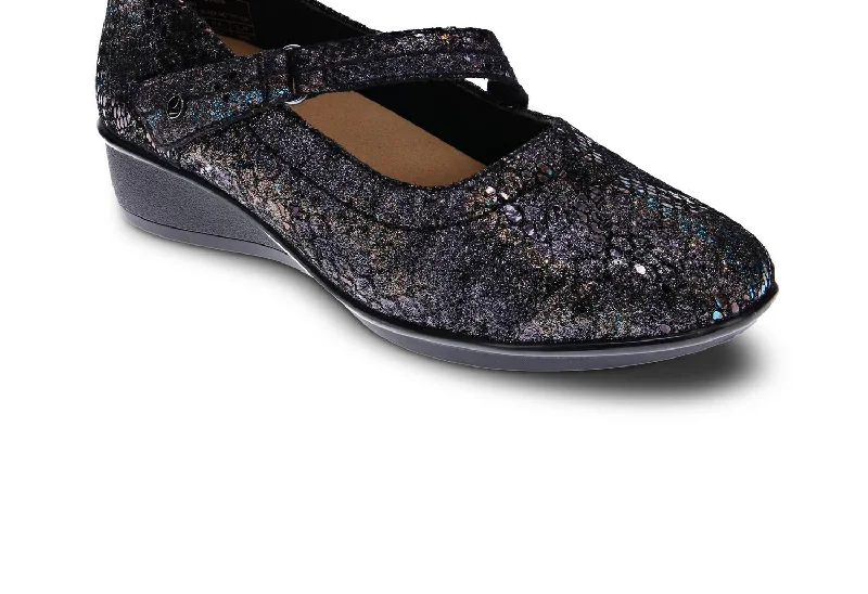 Women's Bonn Mary-Jane Shoes - Medium Width In Black Metallic Python