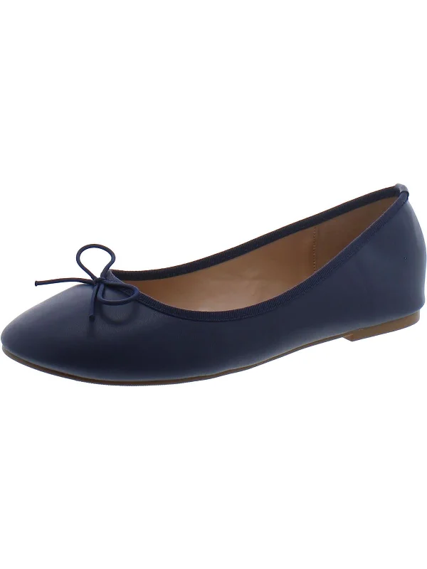 Womens Bow Faux Leather Ballet Flats