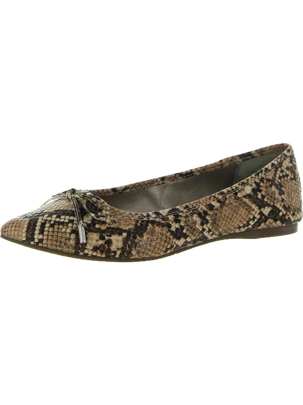 Zoey Womens Faux Leather Snake Print Ballet Flats