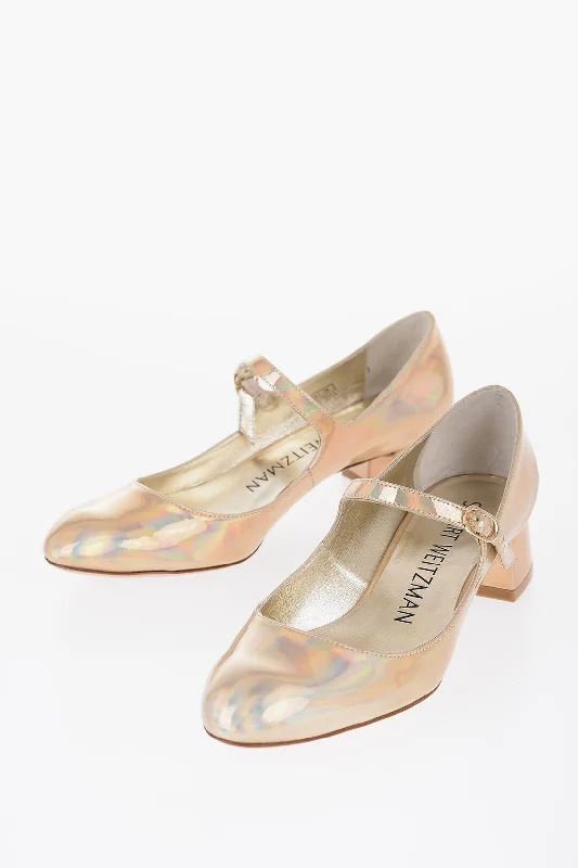 Stuart Weitzman Iridescent Effcet Leather VIVIENNE Mary Jane Pumps With Heel 39.5 Shoes EU