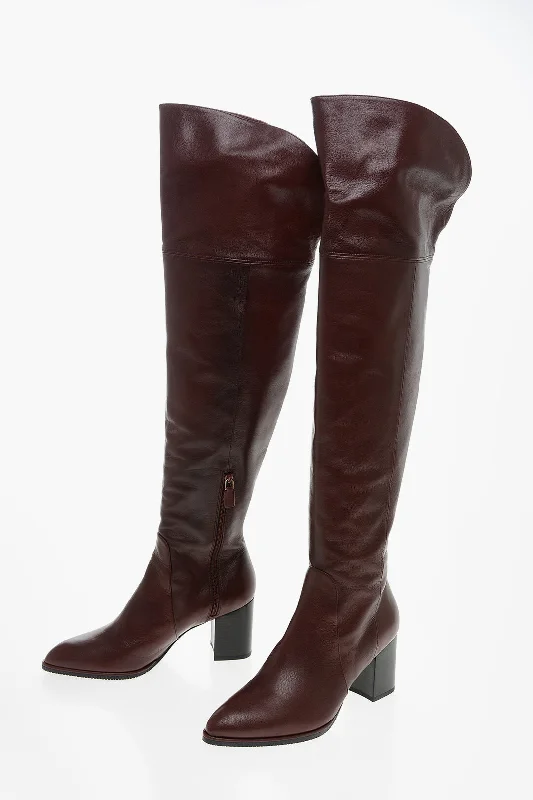 Stuart Weitzman Squared Heel RAYLENE Over the Knee Leather Boots 7cm 35 Shoes EU