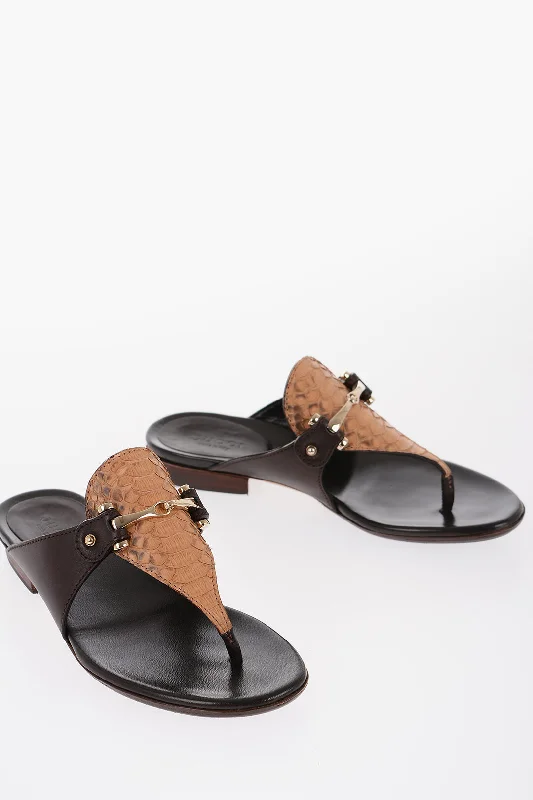 Gucci Python Leather Thong Flats with Buckle Embellishment 34 Shoes EU