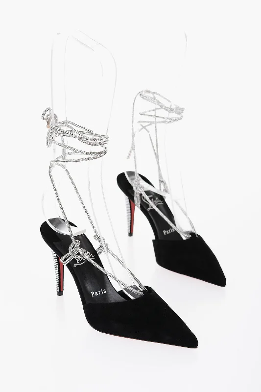 Christian Louboutin Suede ASTRID Lace Up Pumps with Rhinestone 8,5cm 36 Shoes EU