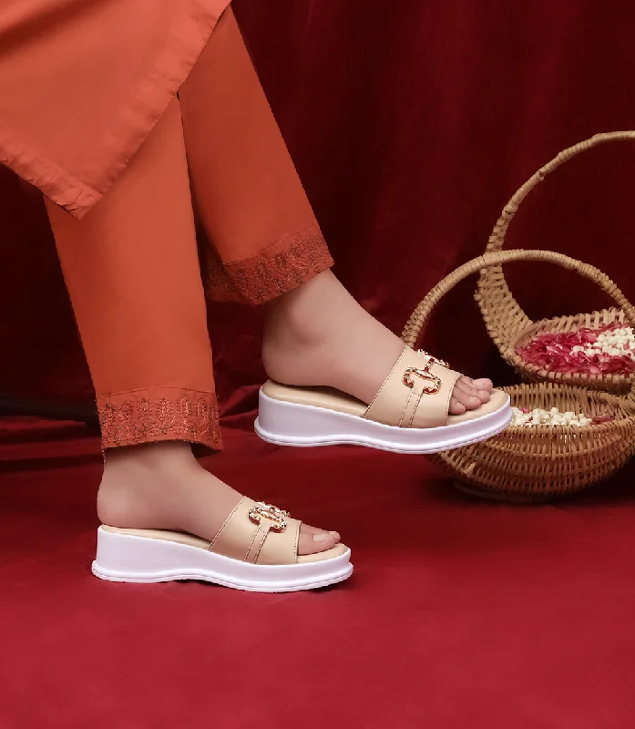 BW6347-BEIGE-Women Platform Slipper