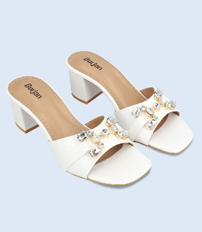 BW9356-WHITE-Women Slipper Heel