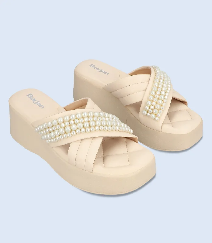 BW9998-BEIGE-Women Platform Slipper