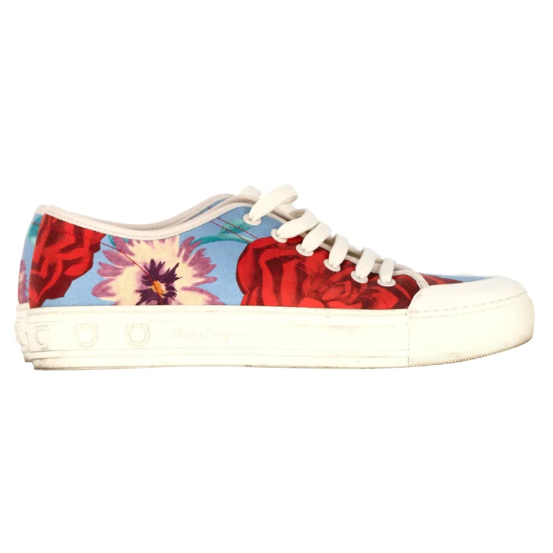 Ferragamo Floral Sneakers in Multicolor Chambray