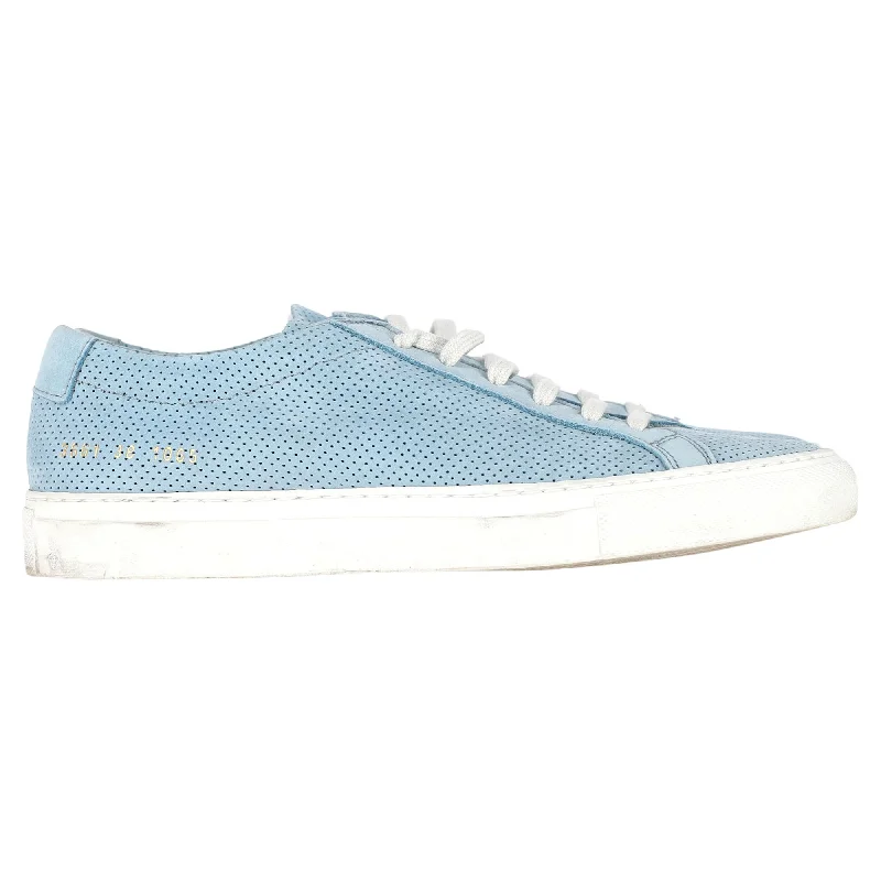 Woman by Common Projects Perforated Achilles Sneakers in Light Blue Suede