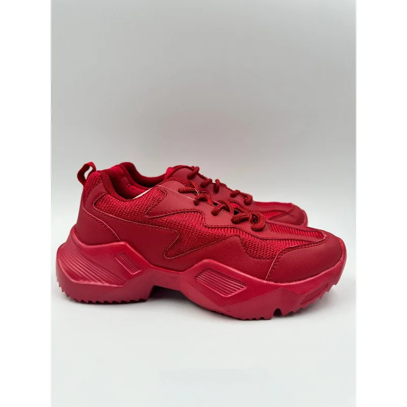 Women's Size 6, 90s Chunky All Red Bright Sneaker with Full Molded Cushy Sole