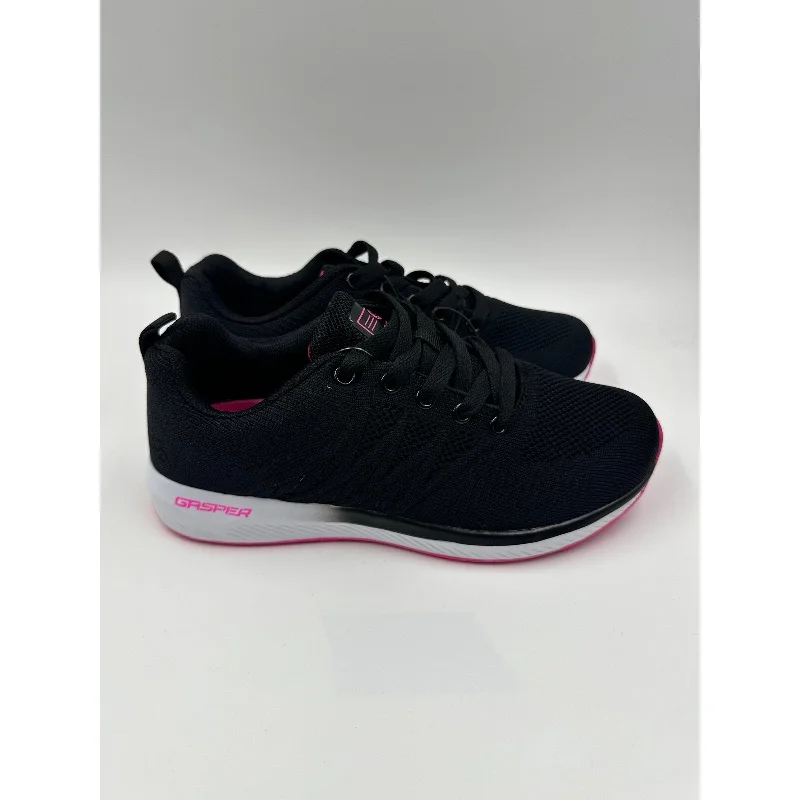 Women's size 6, Black Running Sneaker w/ Pink Tread & Black to White Ombre Sole