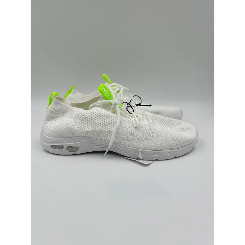 Women's Size 7.5, All White Knit Sneaker with Green Accents