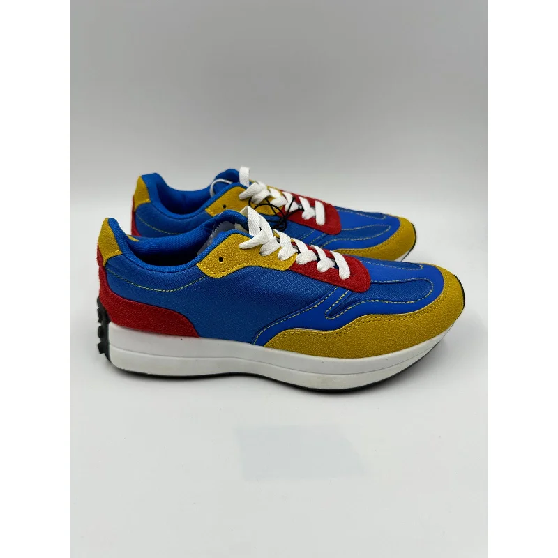 Women's Size 7, 70s Style Blue, Red & Yellow Chunky Sneakers w/ Thick White Sole