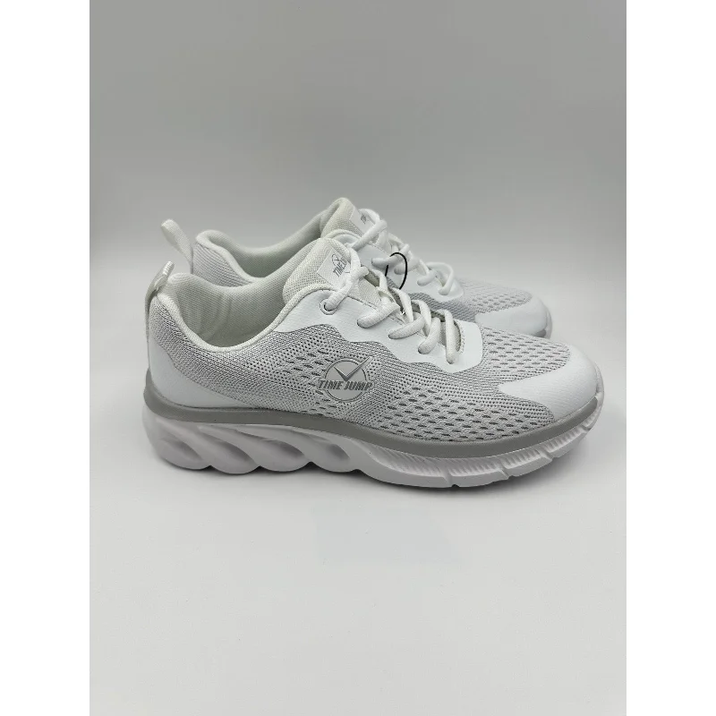 Women's Size 9, White Running Sneaker w/ Gray Accents & Thick Sole for Support